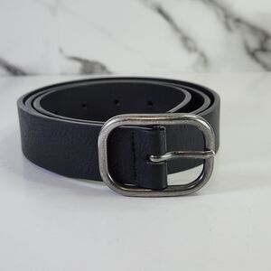 Classic Black Leather Belt with Antique Silver Buckle